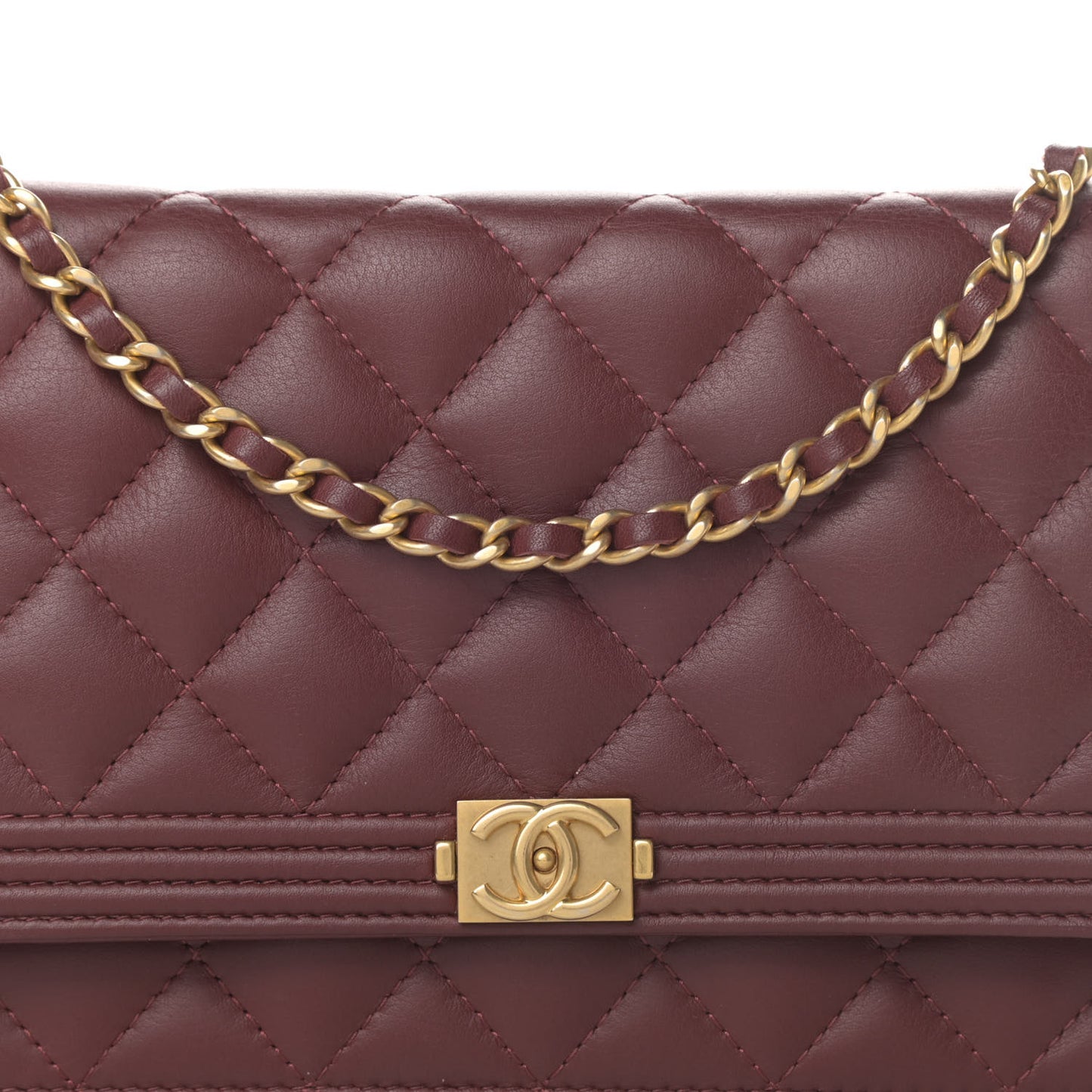 Lambskin Quilted Boy Wallet On Chain WOC Burgundy