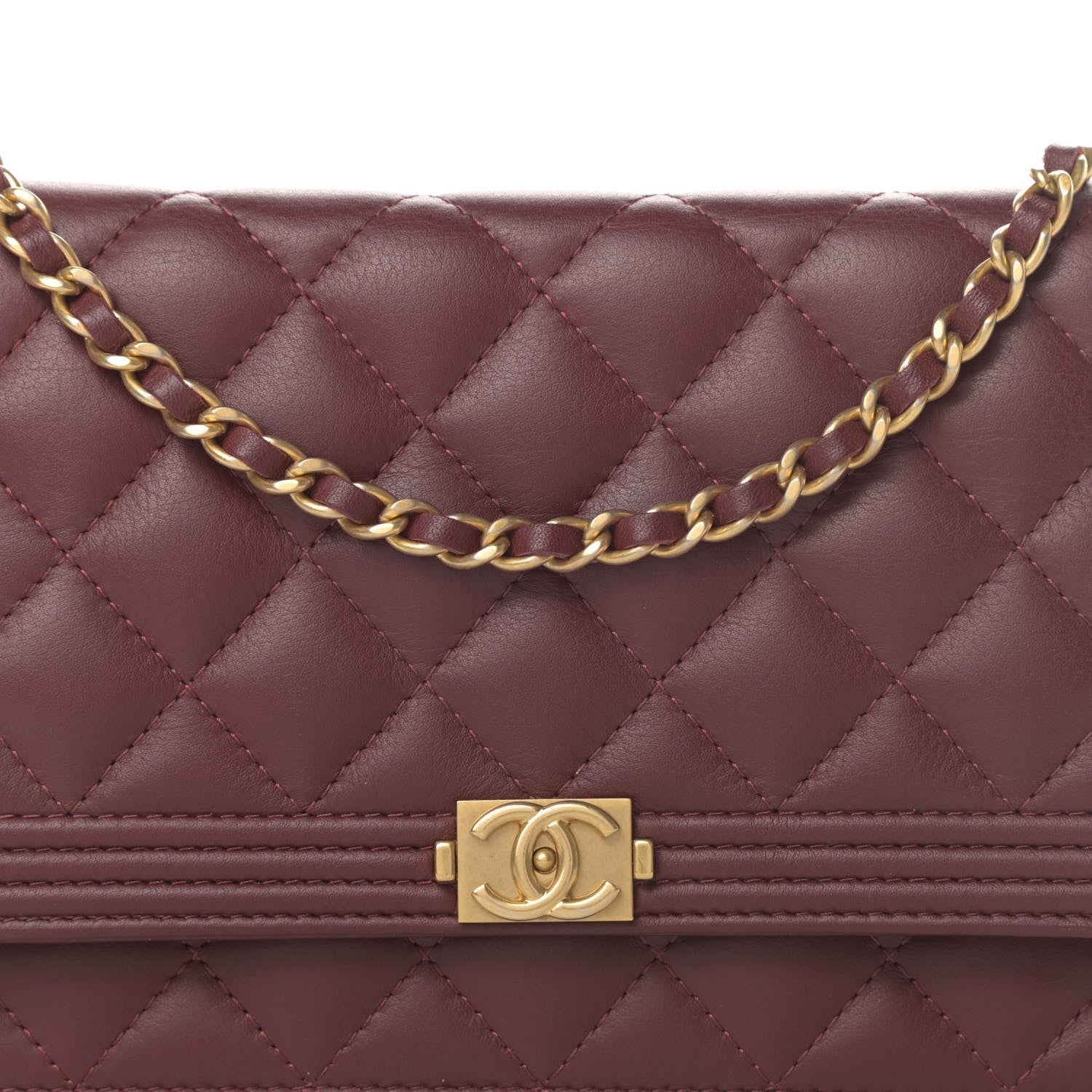 Chanel Lambskin Quilted Boy Wallet On Chain WOC Burgundy 9 of 14