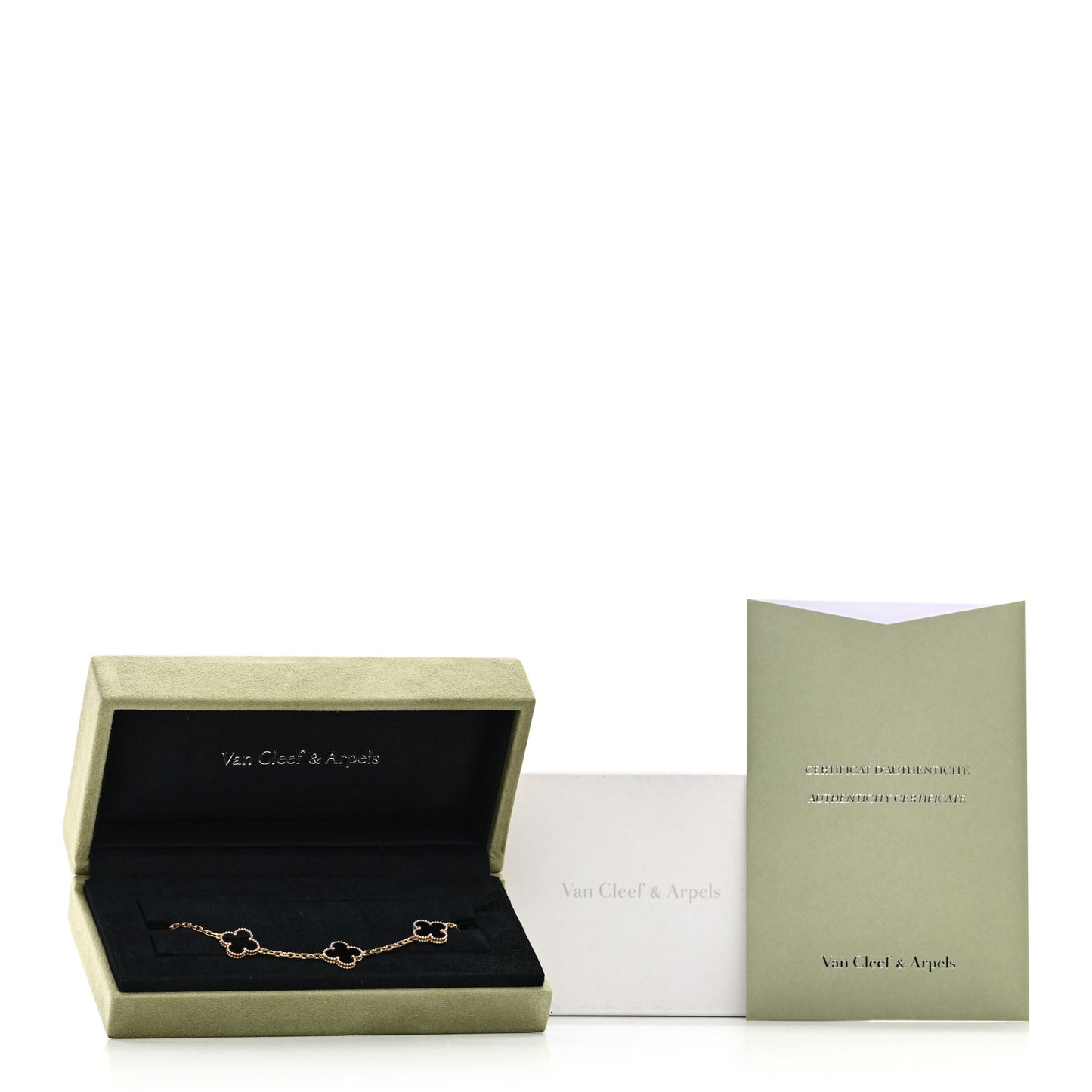 18K Yellow Gold Black Onyx 5 Motifs Vintage Alhambra Bracelet