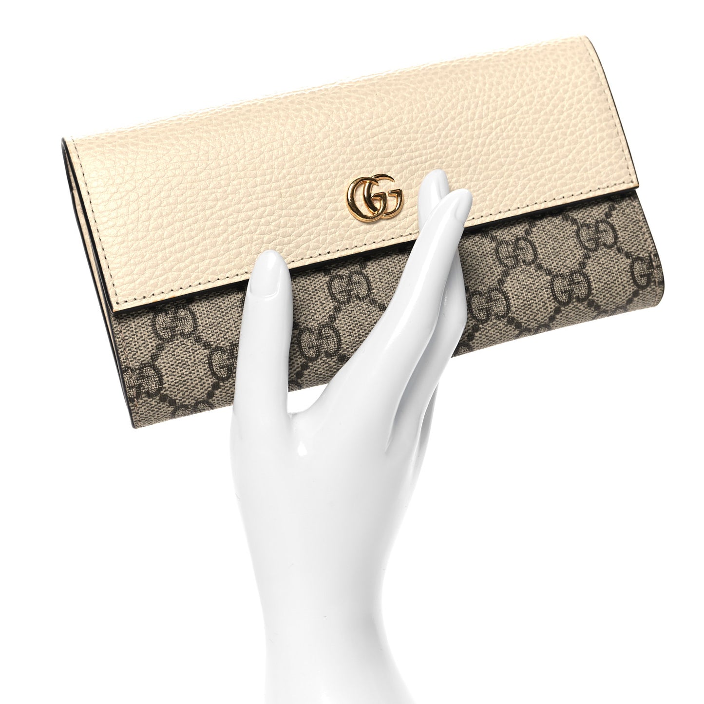 Dollar Calfskin GG Supreme Monogram GG Marmont Continental Wallet Mystic White Beige Ebony