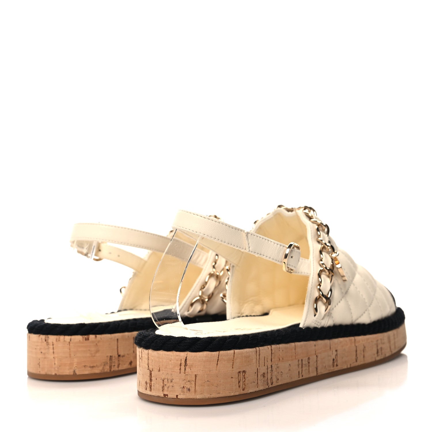Chanel Lambskin Calfskin Cap Toe Chain Mules Sandals 39 Ivory Black 4 of 8