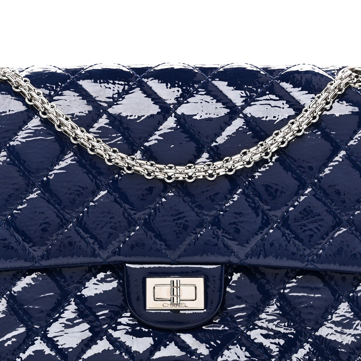 Chanel Distressed Patent Quilted 2.55 Reissue 226 Flap Blue 7 of 9