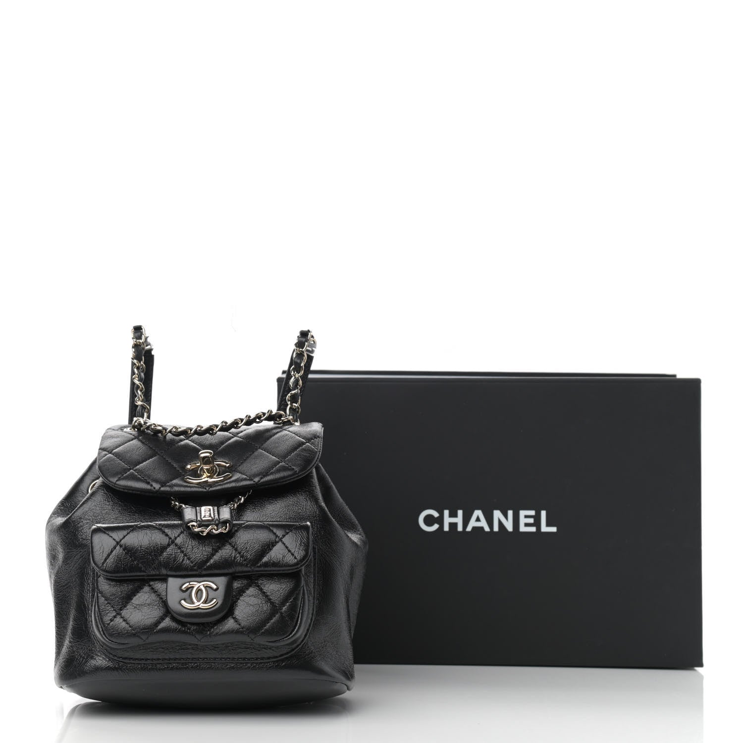 Chanel Glazed Aged Calfskin Quilted Small Duma Drawstring Backpack Black 11 of 11