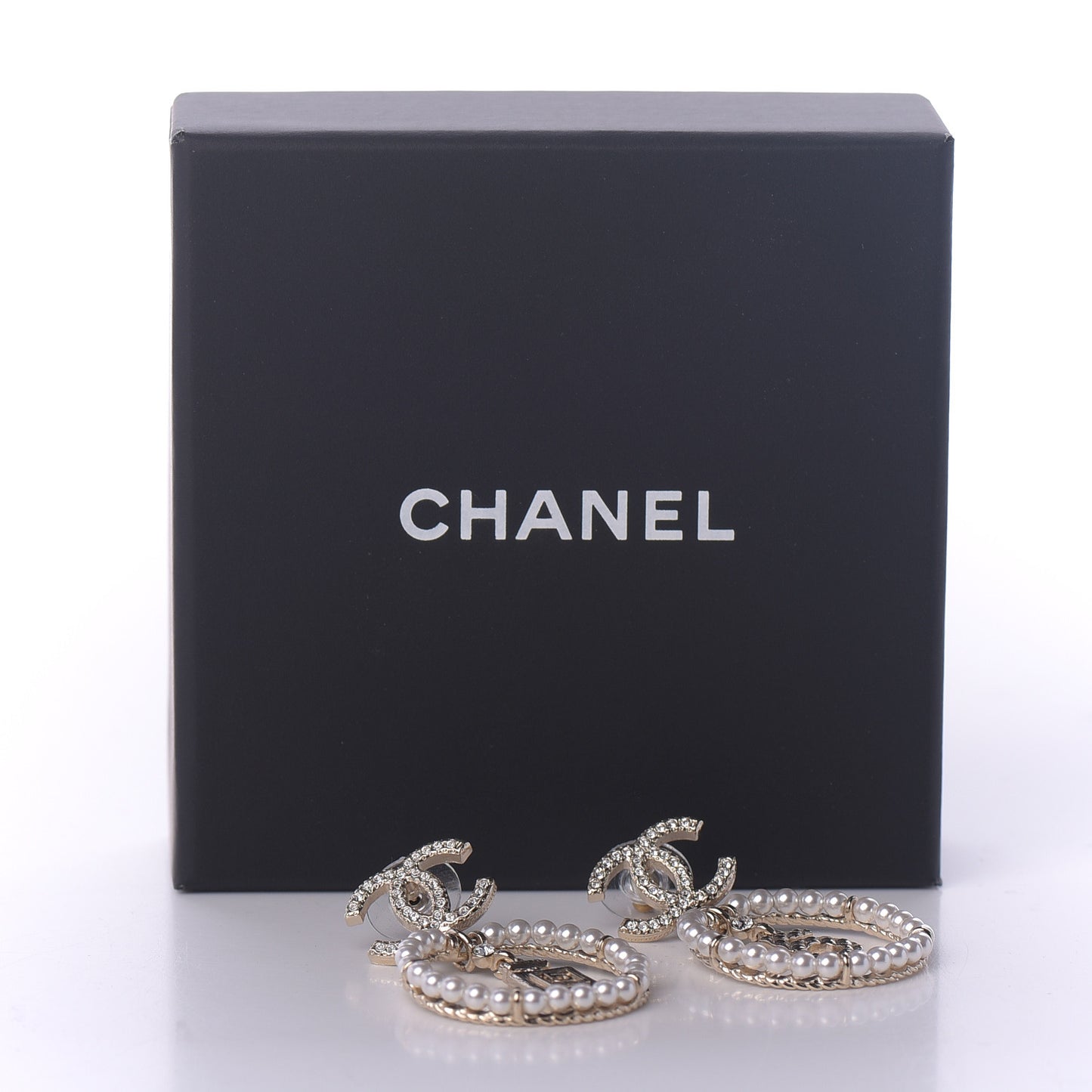 Crystal Pearl Charms CC Drop Earrings Gold