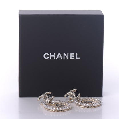 Chanel Crystal Pearl Charms CC Drop Earrings Gold 5 of 5