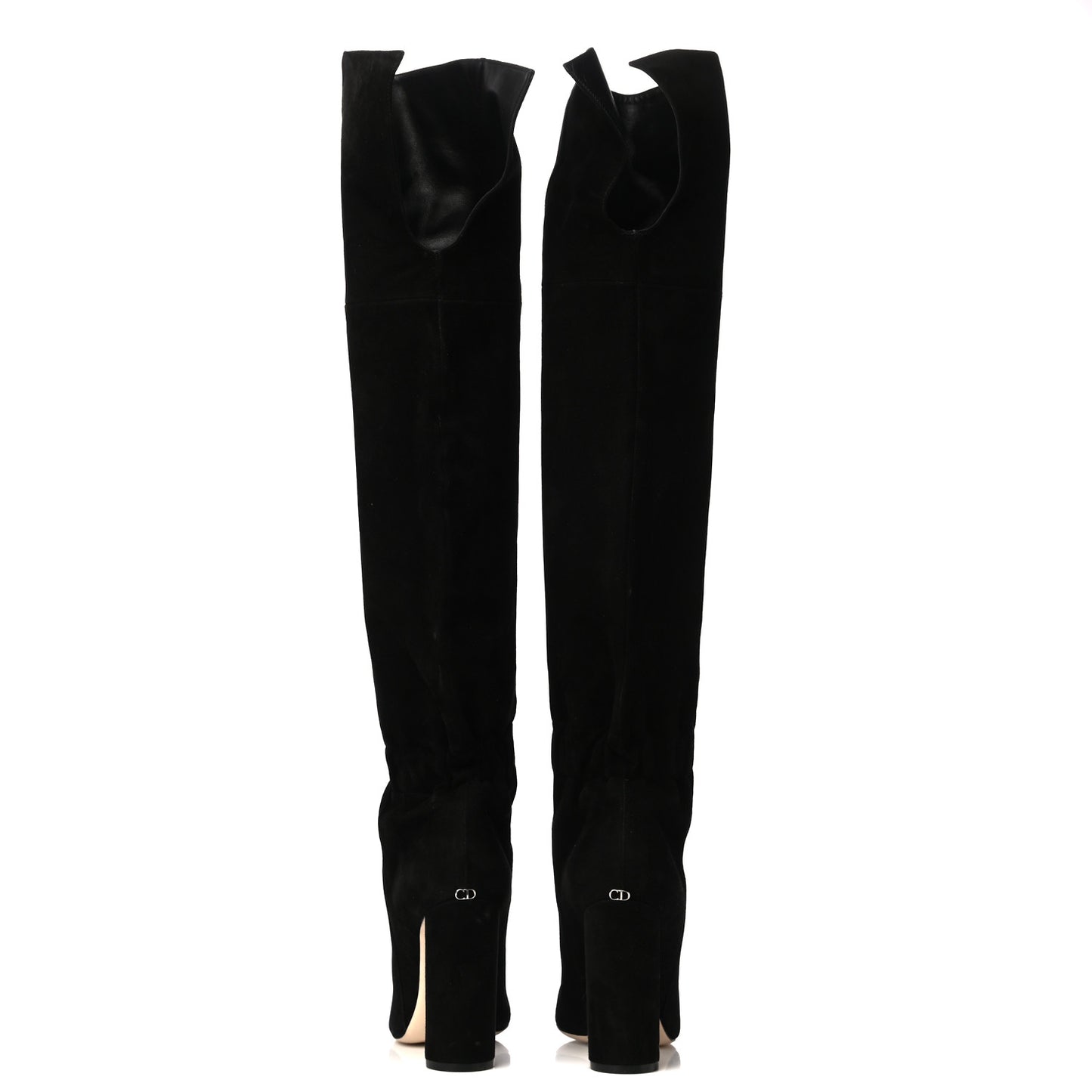 Suede Pleats Thigh High Boots 36.5 Black
