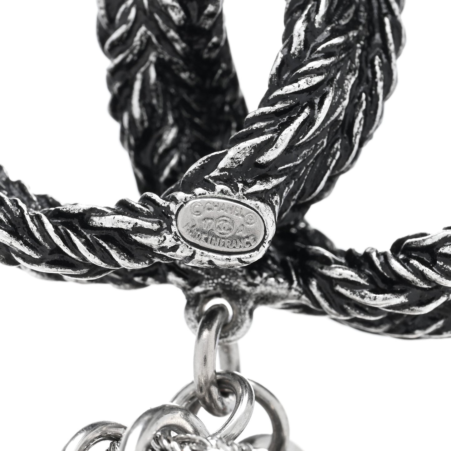 Crystal Chain Fringe CC Brooch Silver