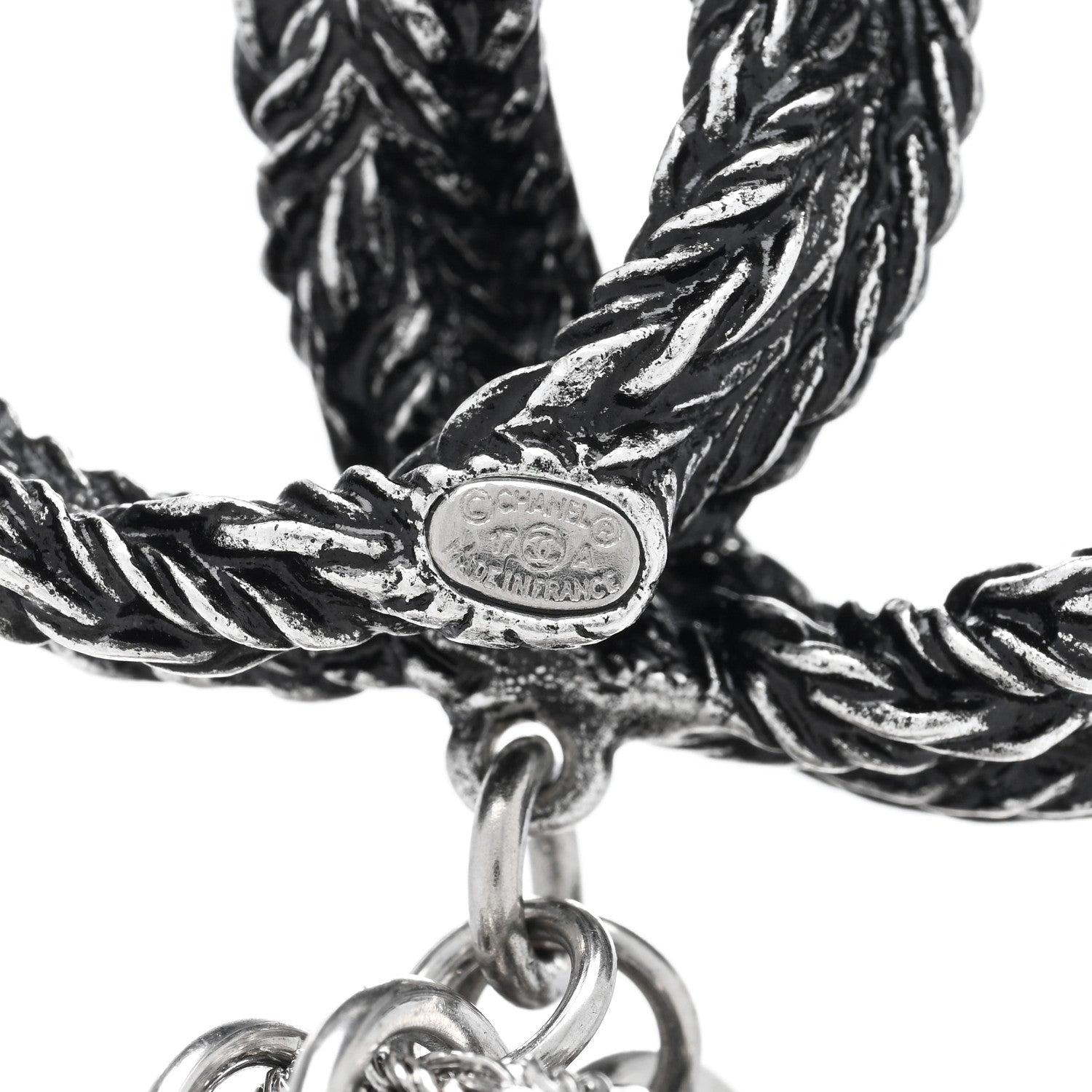 Chanel Crystal Chain Fringe CC Brooch Silver 3 of 3