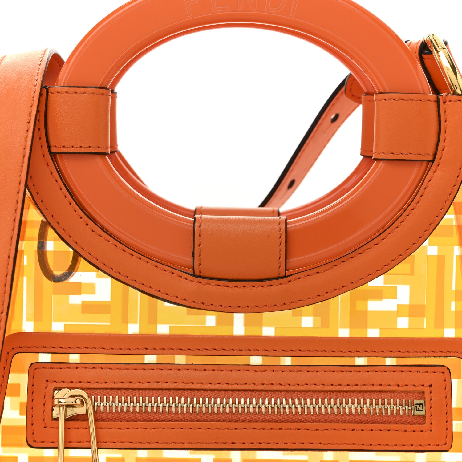 Fendi TPU FF Vitello Century Plexiglass Small Runaway Shopper Tote Aranciata 8 of 17