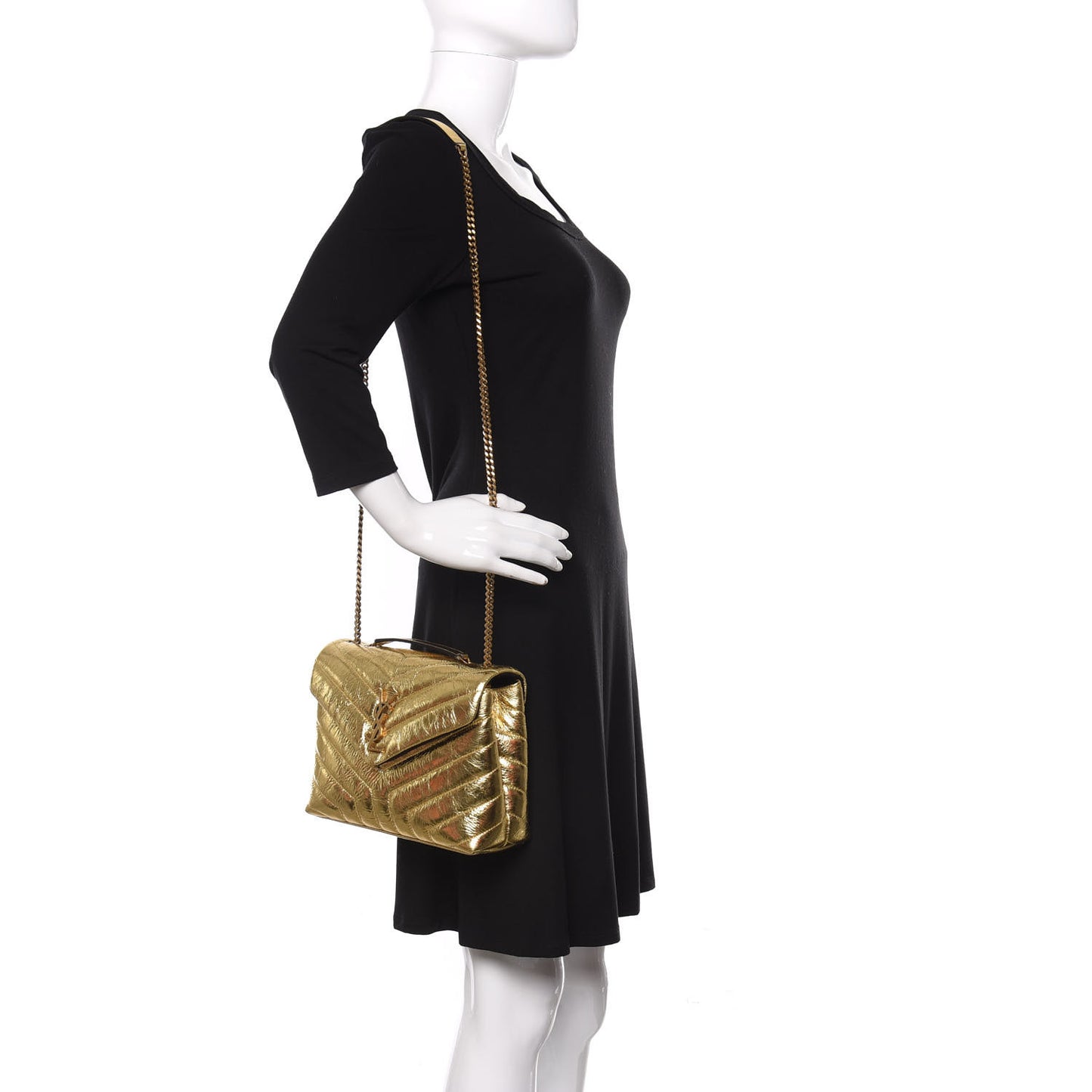 Metallic Calfskin Y Quilted Small Loulou Monogram Chain Satchel Gold