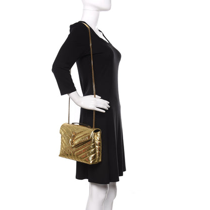 Saint Laurent Metallic Calfskin Y Quilted Small Loulou Monogram Chain Satchel Gold 2 of 11