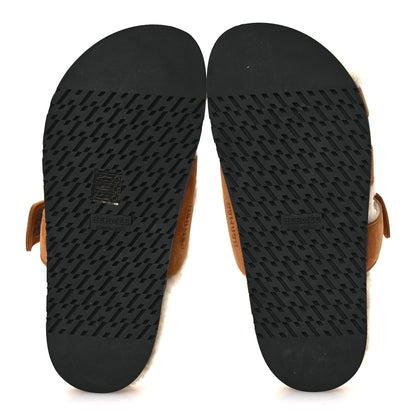Hermes Suede Goatskin Woolskin Womens Chypre Sandals 37 Brun Fume Ecru 7 of 11