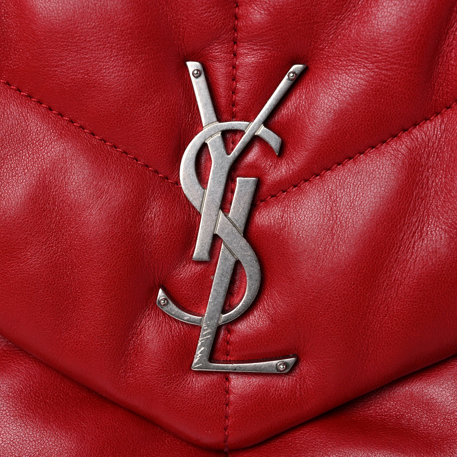 Saint Laurent Lambskin Quilted Small Loulou Puffer Monogram Chain Satchel Red 16 of 19
