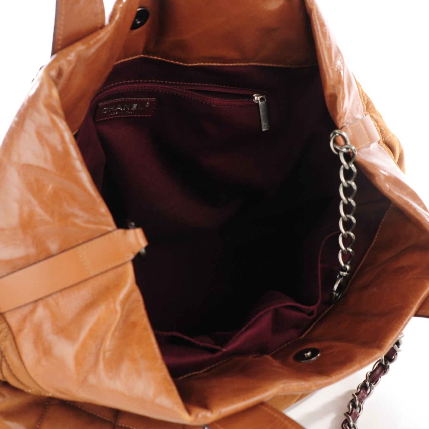 Iridescent Calfskin Quilted Large In The Mix Tote Light Brown