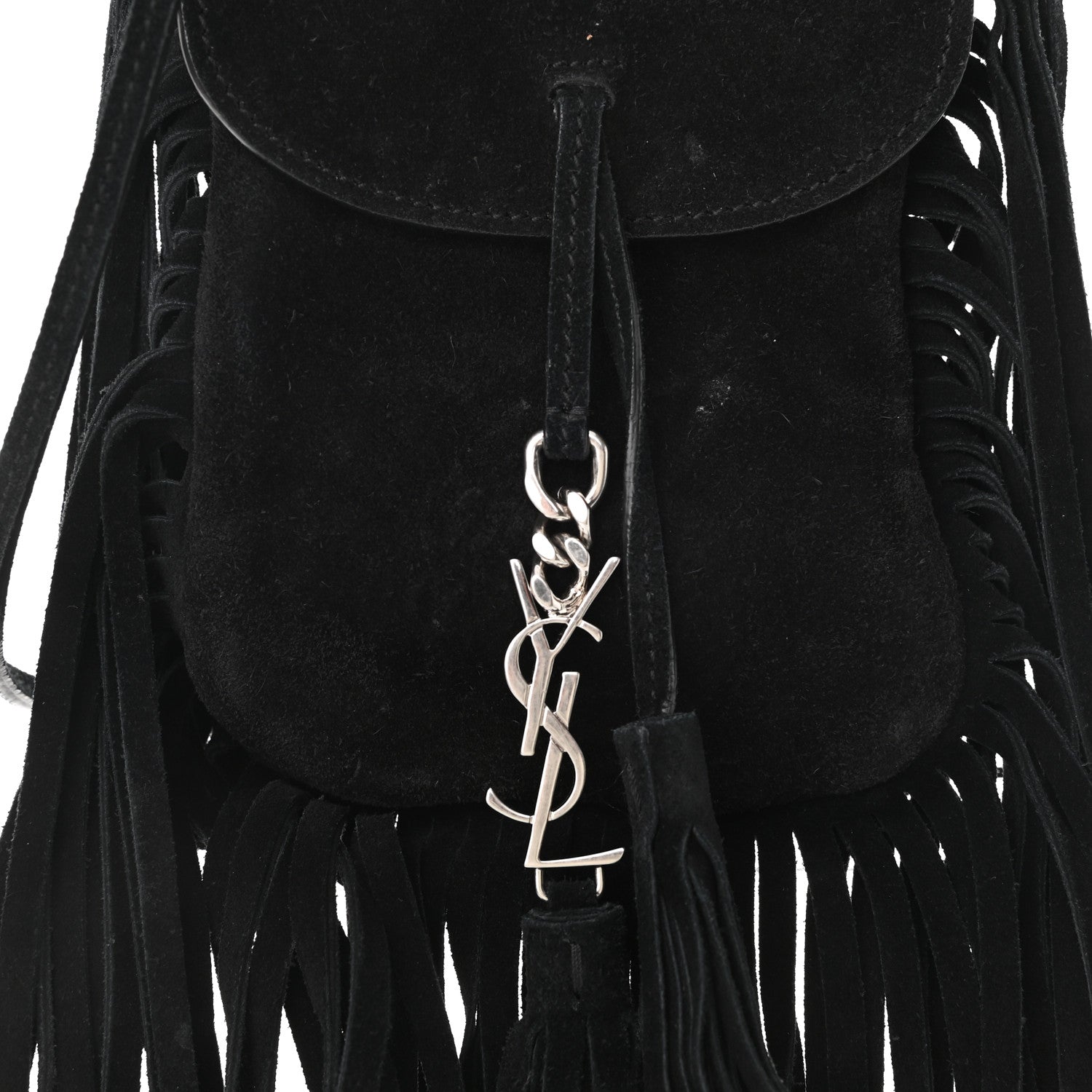 Saint Laurent Suede Fringe Toy Monogram Anita Crossbody Bag Black 8 of 11