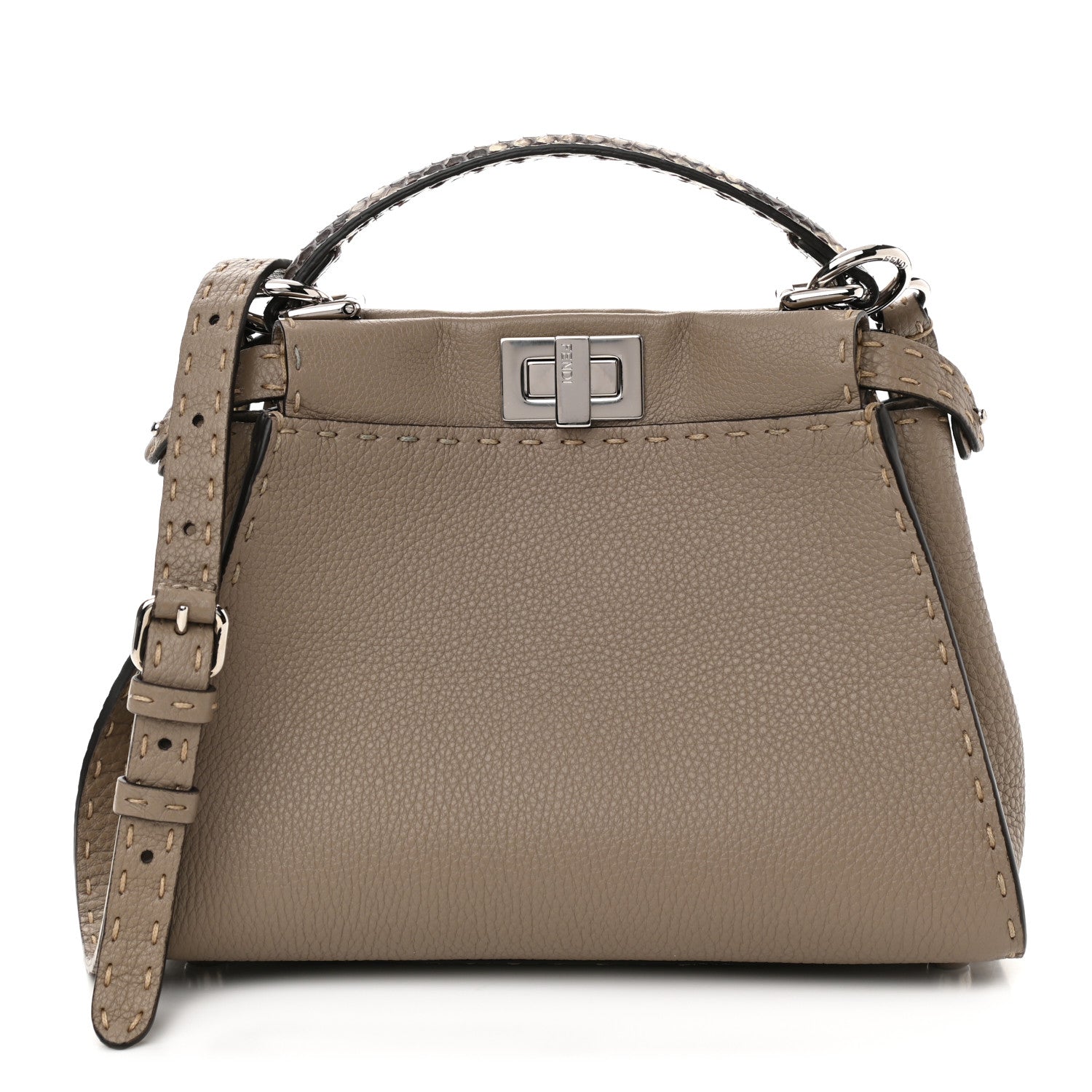 Fendi Cuoio Romano Snakeskin Selleria Mini Peekaboo Iconic Satchel Corda White 1 of 11