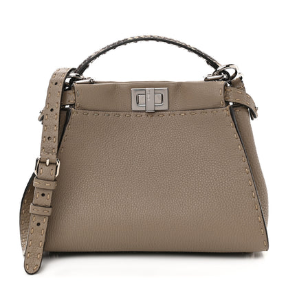 Fendi Cuoio Romano Snakeskin Selleria Mini Peekaboo Iconic Satchel Corda White 1 of 11