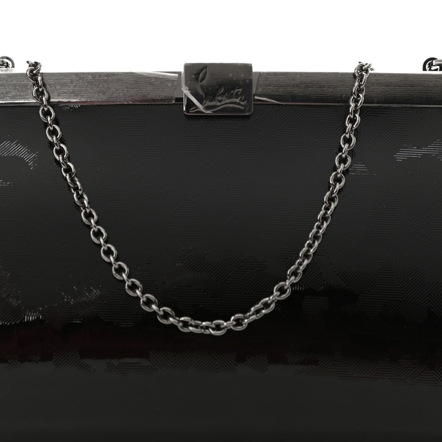 Textured Patent Palmette Clutch Black