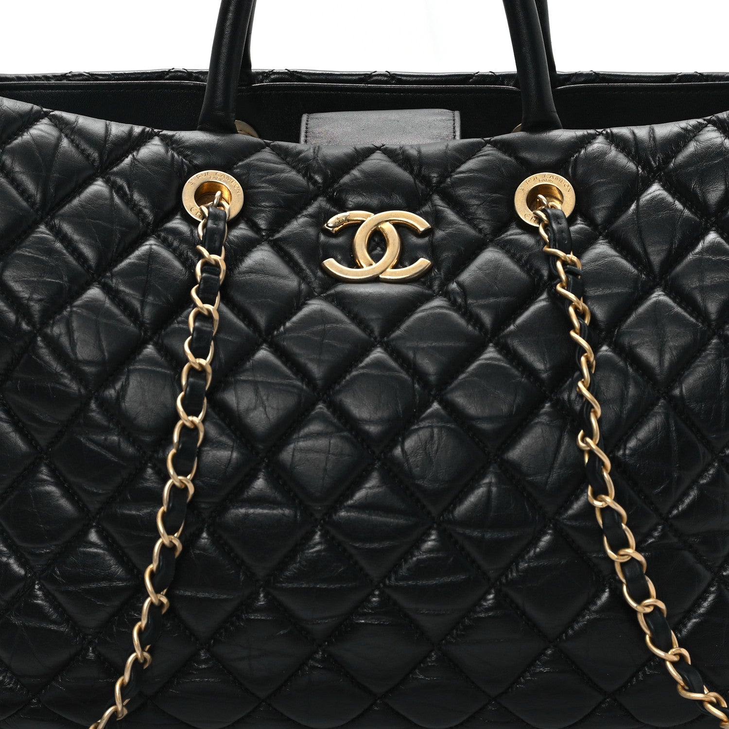 Chanel Aged Calfskin Quilted Large Coco Handle Shopping Tote Black 9 of 12