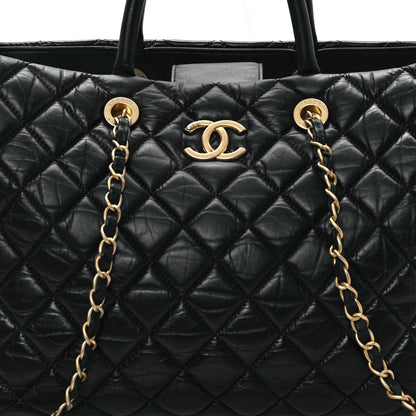 Chanel Aged Calfskin Quilted Large Coco Handle Shopping Tote Black 9 of 12