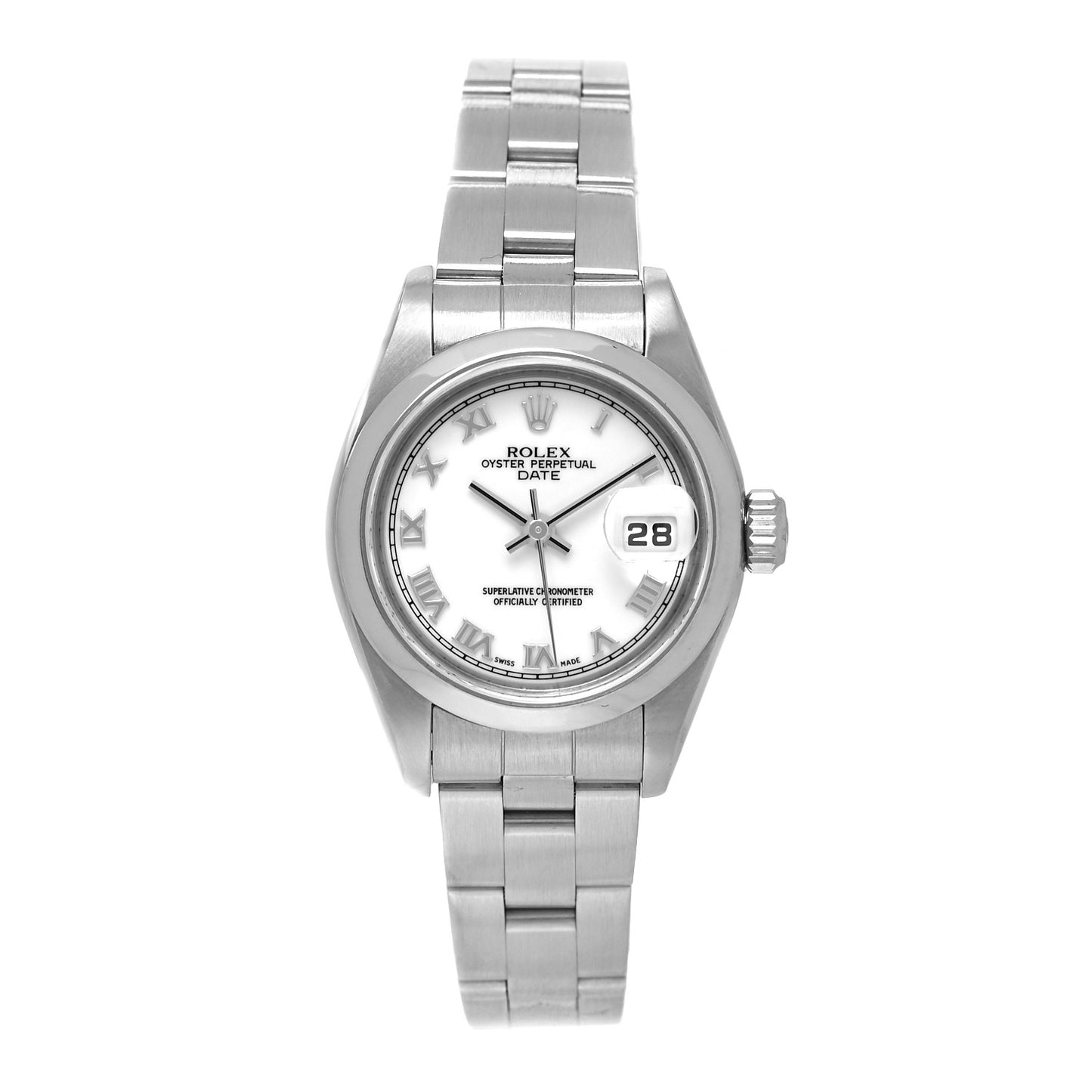 Stainless Steel 26mm Oyster Perpetual Date Watch White Roman 79160