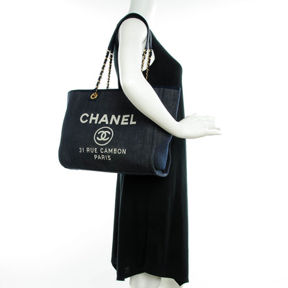 Chanel Canvas Small Deauville Tote Dark Blue 3 of 8