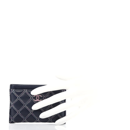 Chanel Lambskin Double Stitch Quilted Card Holder Navy Blue 2 of 7