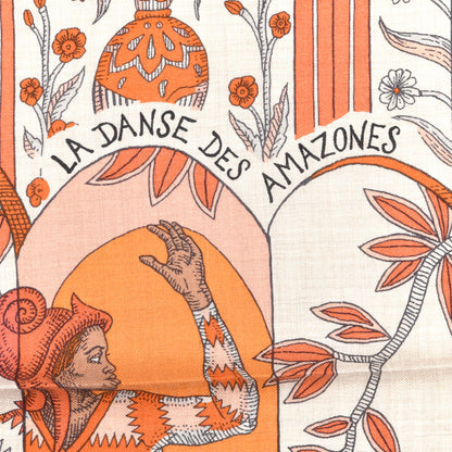 Hermes Cashmere Silk La Danse Des Amazones Shawl 140 Orange Natural Corail 4 of 6