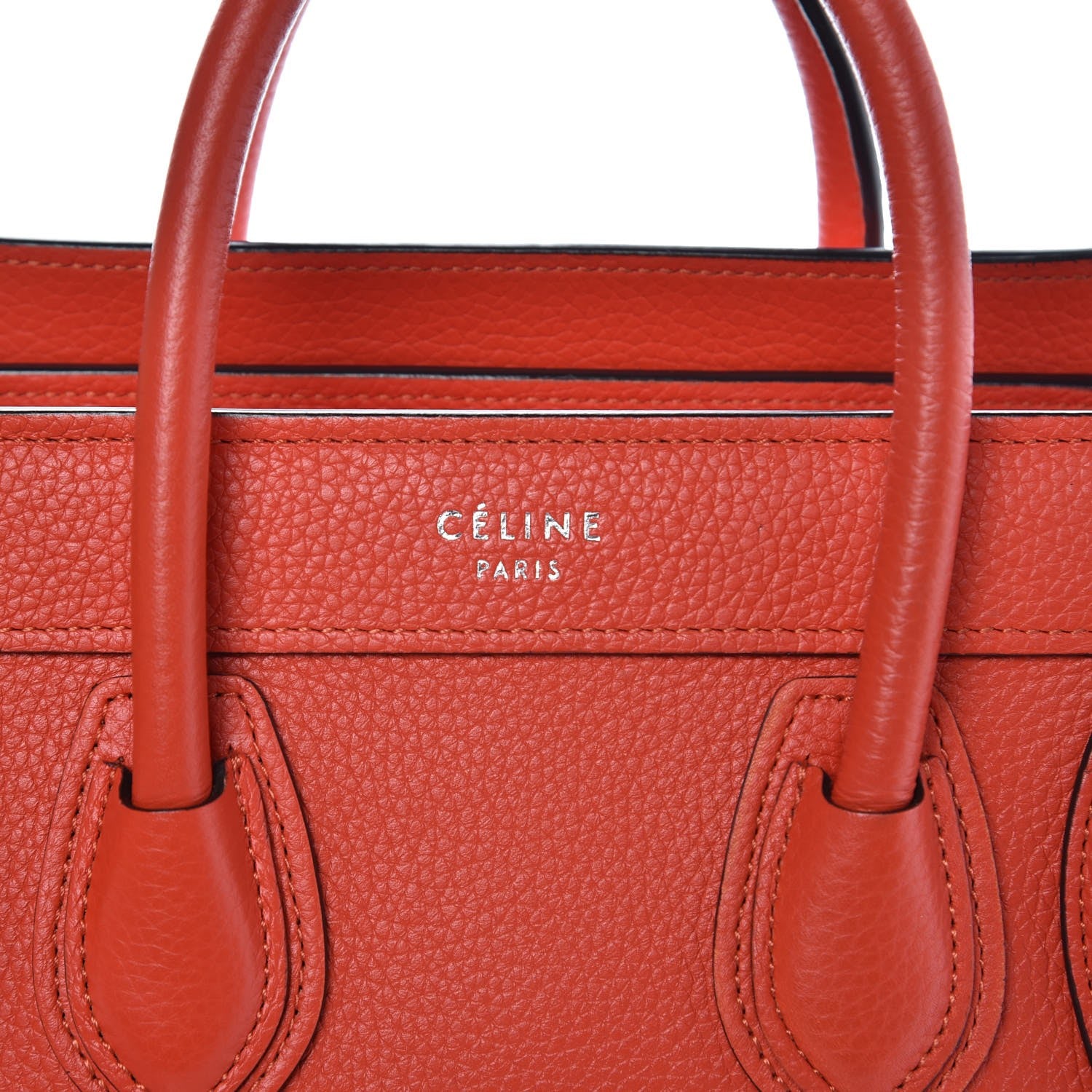 Celine Drummed Calfskin Nano Luggage Vermillion 6 of 8