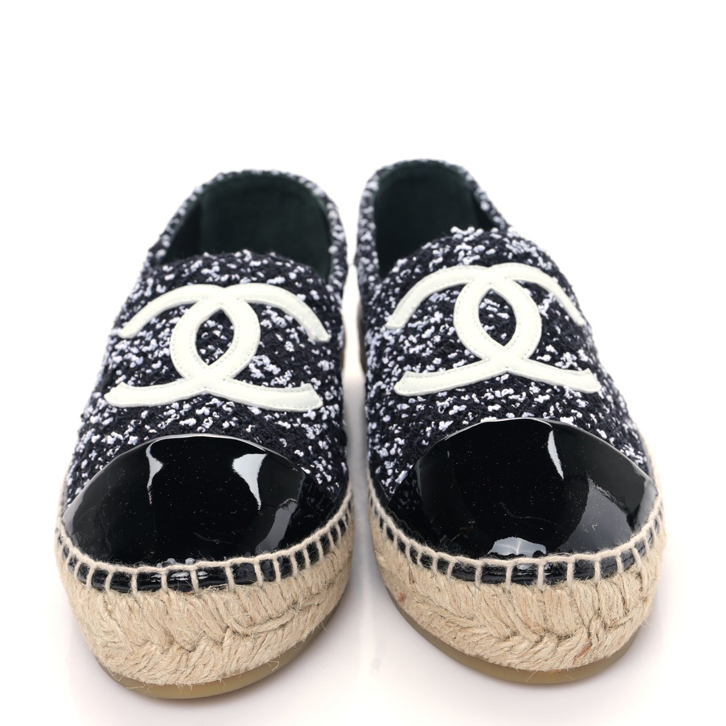 Tweed Lambskin Patent CC Espadrilles 39 Black White