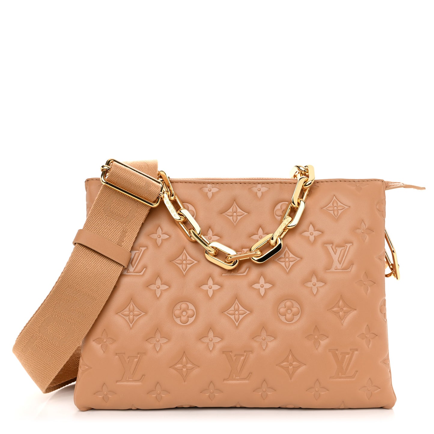 Lambskin Embossed Monogram Coussin PM Camel