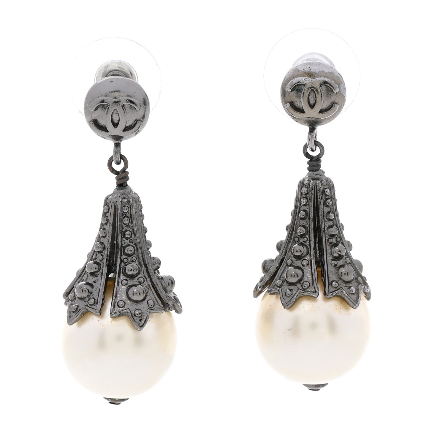 Ruthenium CC Pearl Tear Drop Earrings