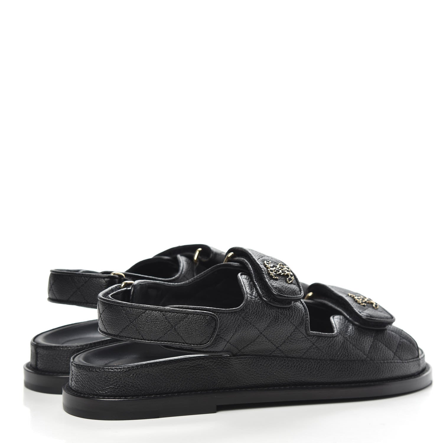 Chanel Grained Calfskin Velcro Dad Sandals 38 Black 4 of 9