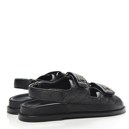 Chanel Grained Calfskin Velcro Dad Sandals 38 Black 4 of 9