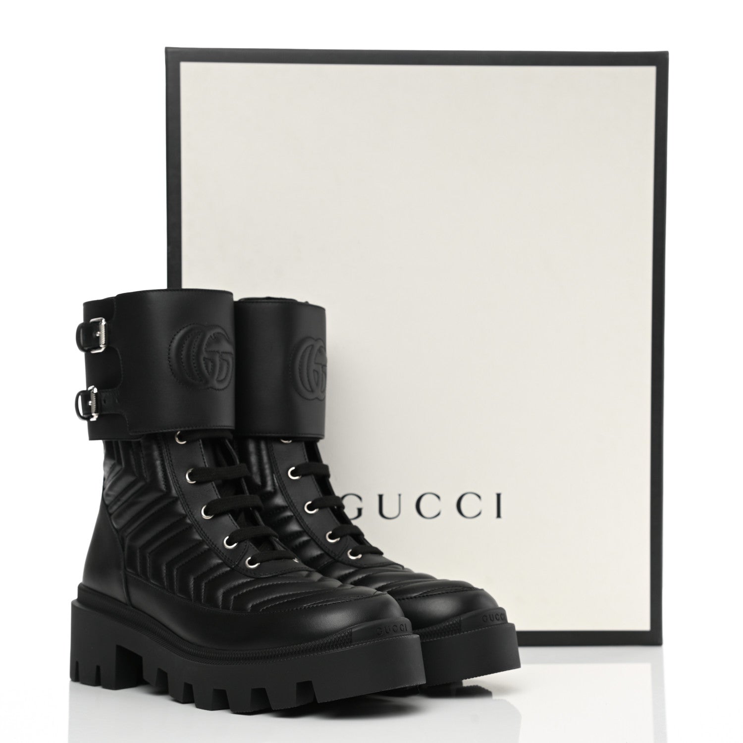 Gucci Nappa Frances GG Matelasse Platform Combat Boots 38.5 Black 9 of 9