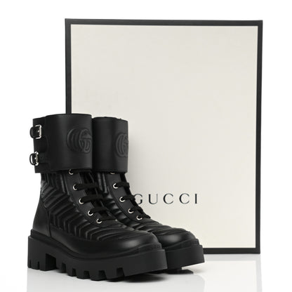 Gucci Nappa Frances GG Matelasse Platform Combat Boots 38.5 Black 9 of 9