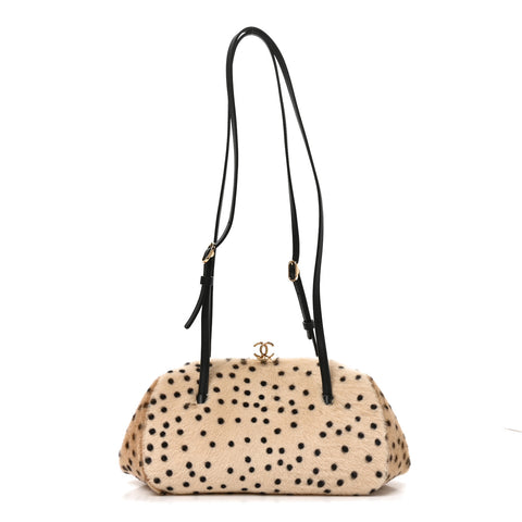 Pony Hair Cheetah Print Pretty CC Clutch With Strap Light Beige Black