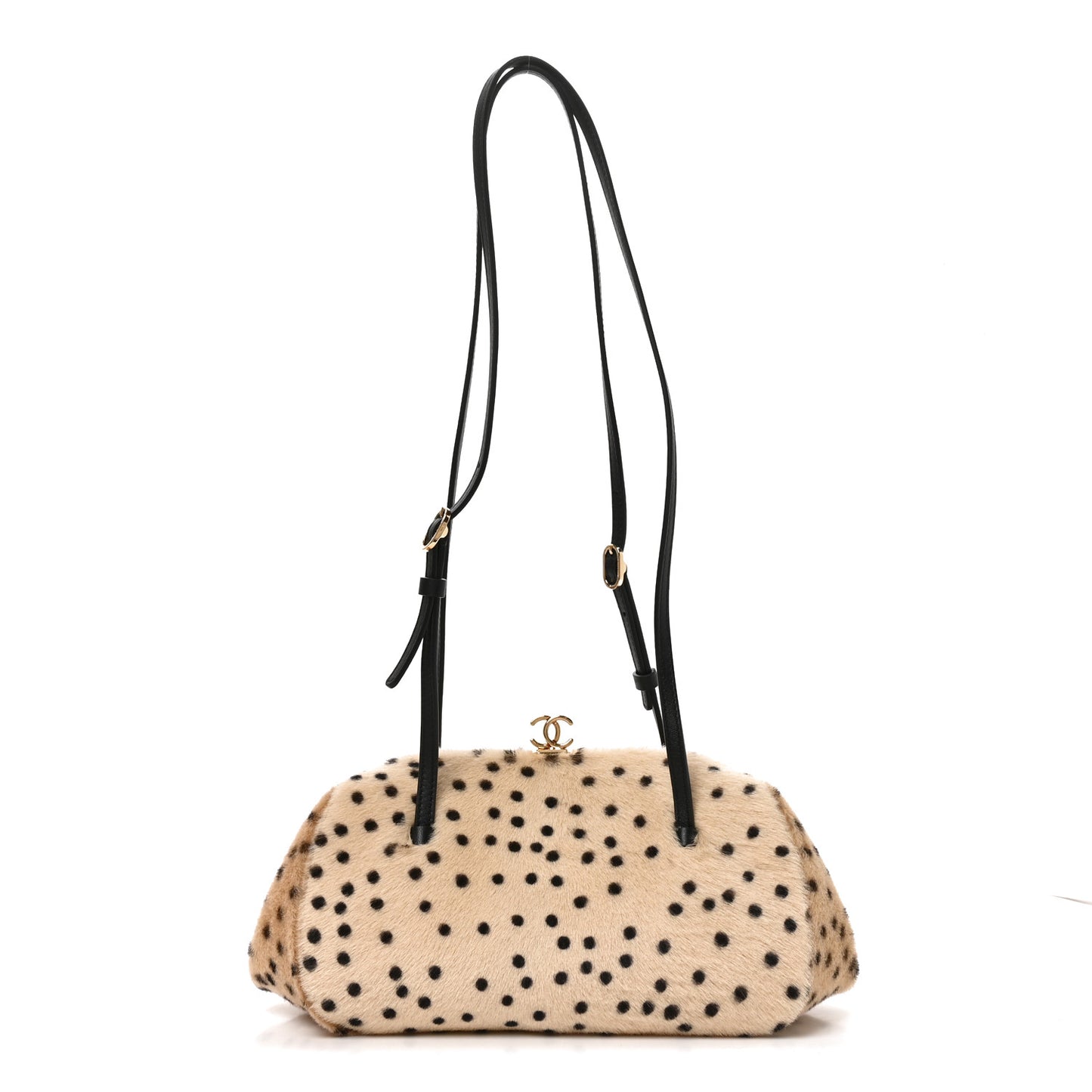 Pony Hair Cheetah Print Pretty CC Clutch With Strap Light Beige Black