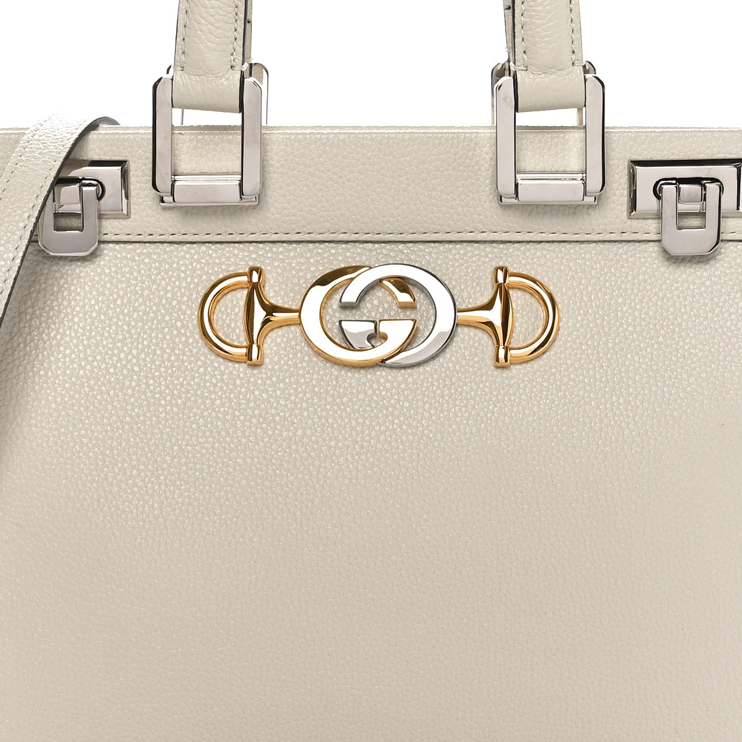 Grainy Calfskin Small Zumi Top Handle Bag Mystic White