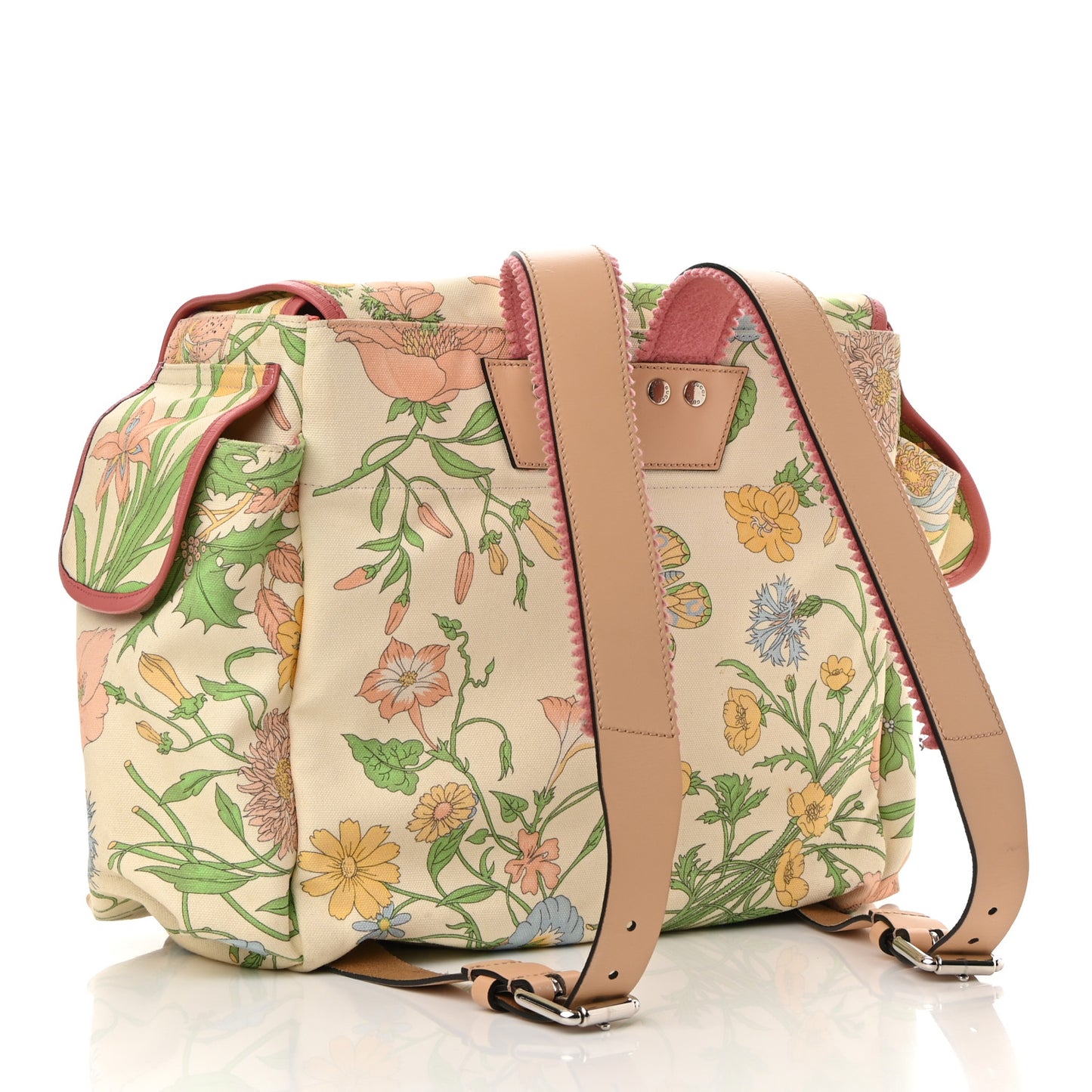 Floral Backpack Diaper Bag Beige Green Pink