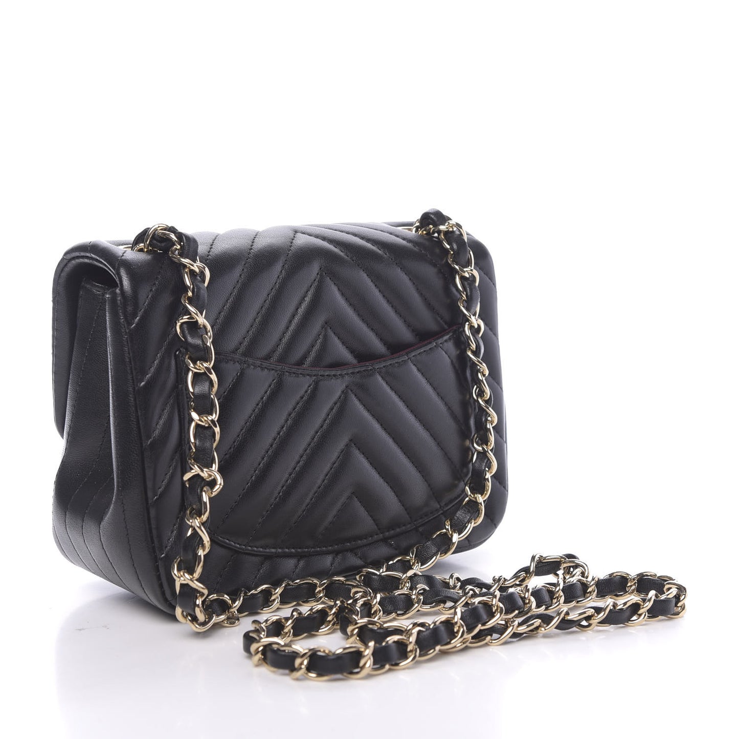 Lambskin Chevron Quilted Mini Square Flap Black