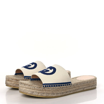 Gucci Canvas Interlocking G Espadrille Slide Sandals 39.5 Mystic White Royale Blue 3 of 8