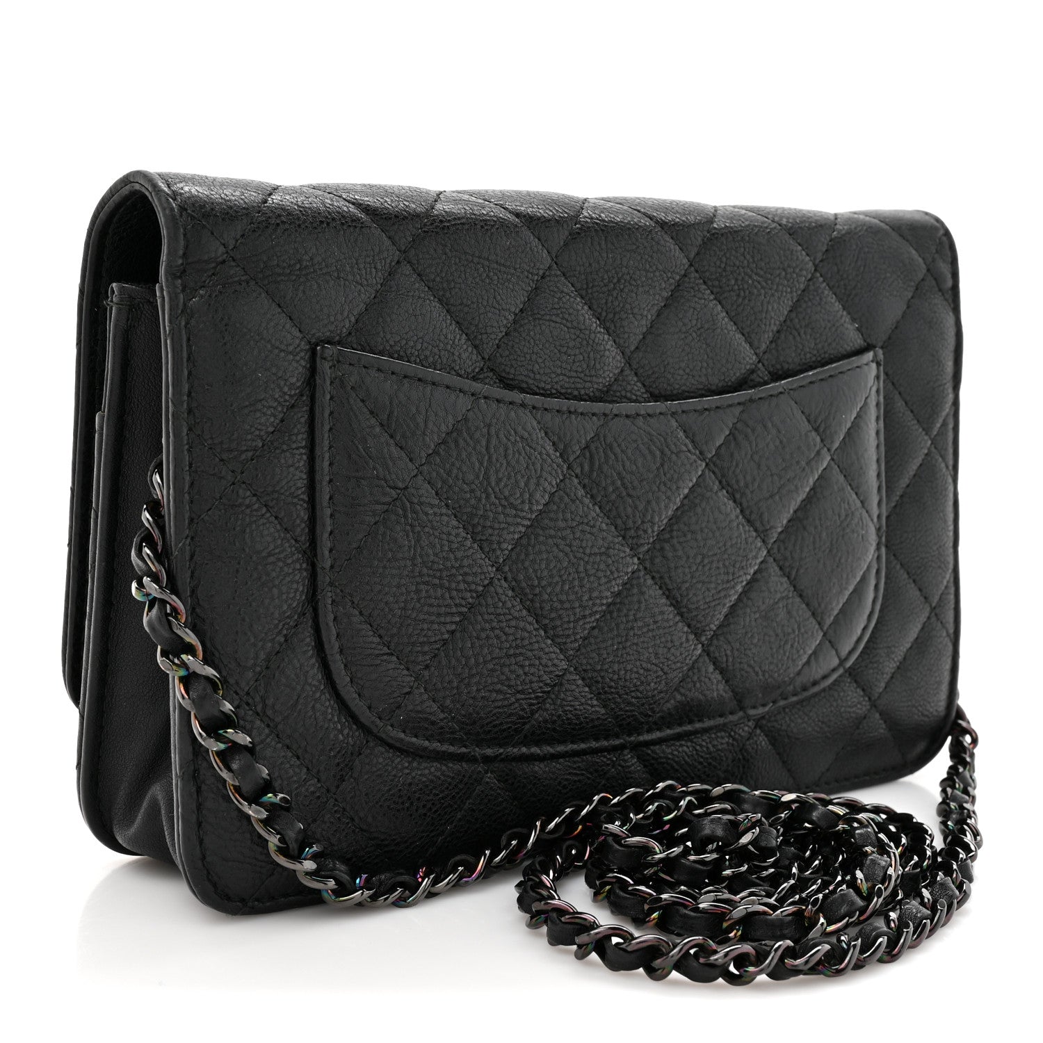 Chanel Crumpled Calfskin Quilted Wallet On Chain WOC Black 3 of 13