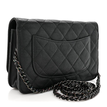 Chanel Crumpled Calfskin Quilted Wallet On Chain WOC Black 3 of 13