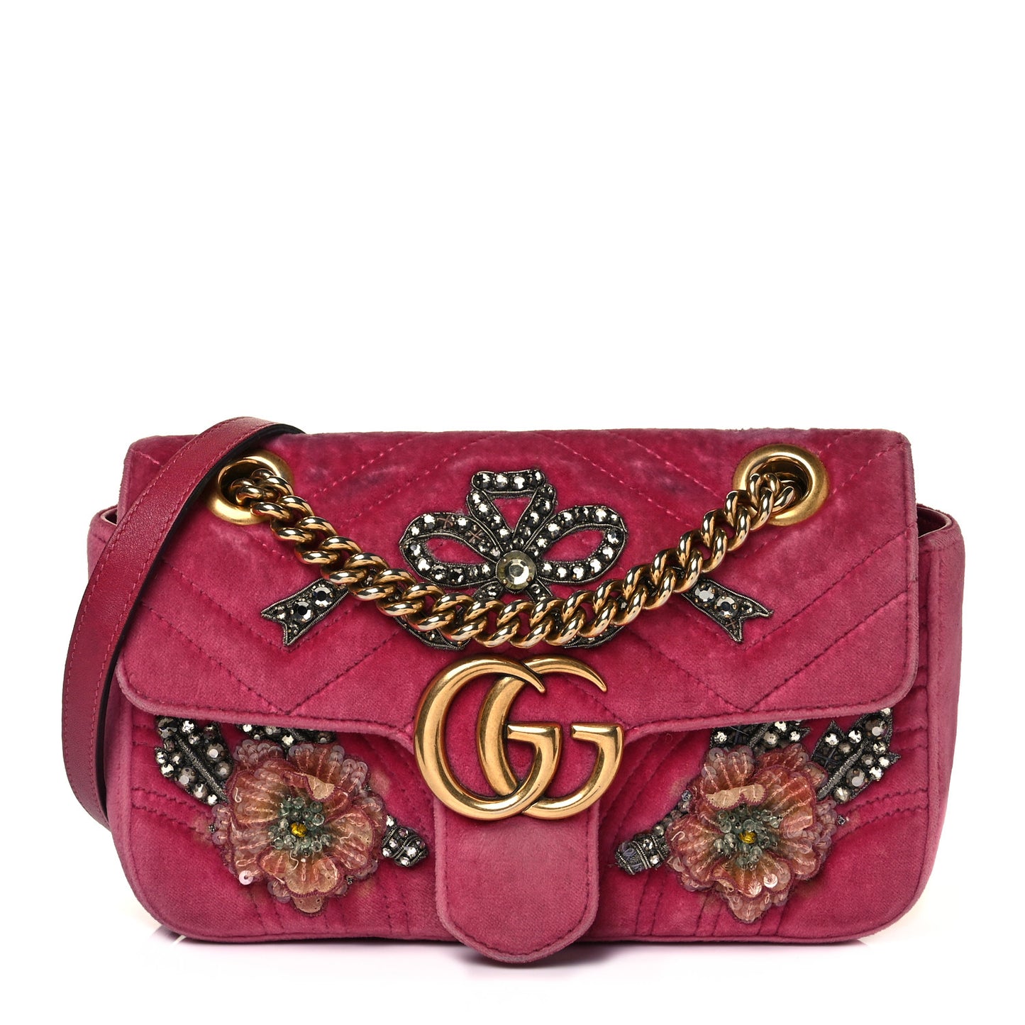 Velvet Matelasse Embroidered Mini GG Marmont Shoulder Bag Light Raspberry Rose
