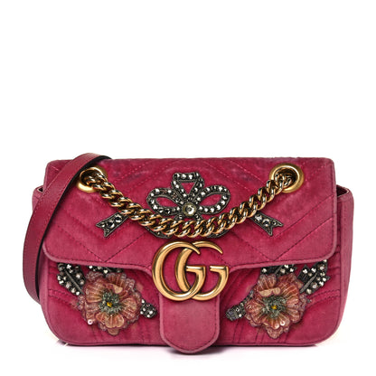 Gucci Velvet Matelasse Embroidered Mini GG Marmont Shoulder Bag Light Raspberry Rose 1 of 11