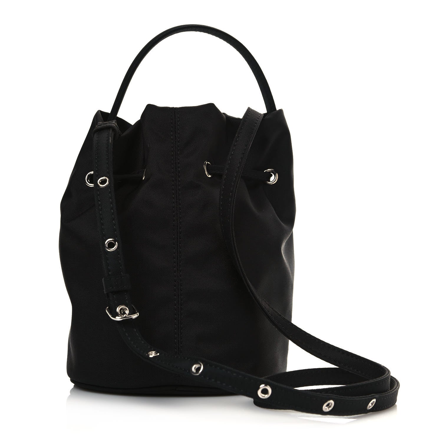 Balenciaga Recycled Sport Nylon Logo Embroidered Wheel Drawstring Bucket Bag Black White 3 of 11