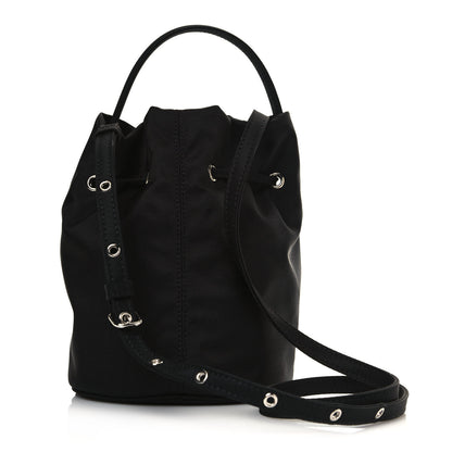 Balenciaga Recycled Sport Nylon Logo Embroidered Wheel Drawstring Bucket Bag Black White 3 of 11