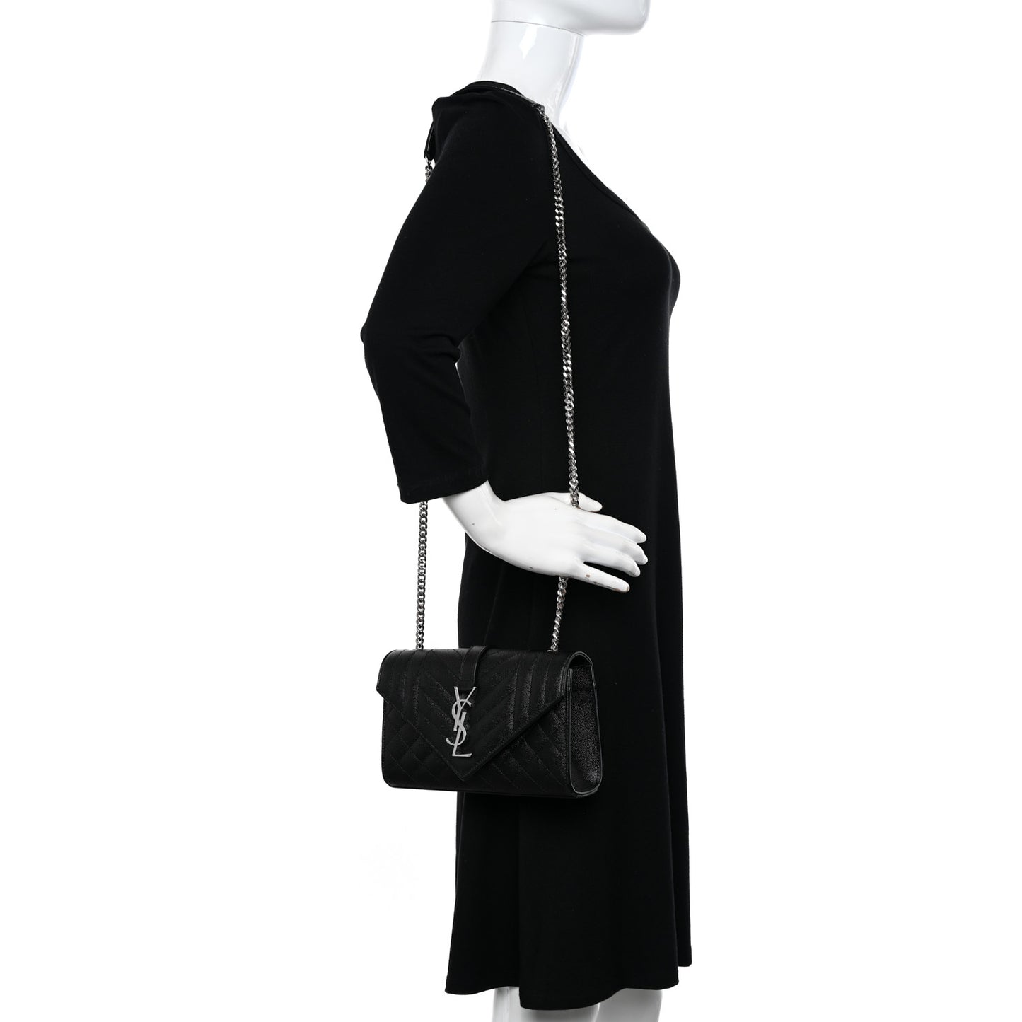Grain De Poudre Textured Mixed Matelasse Triquilt Small Monogram Satchel Black