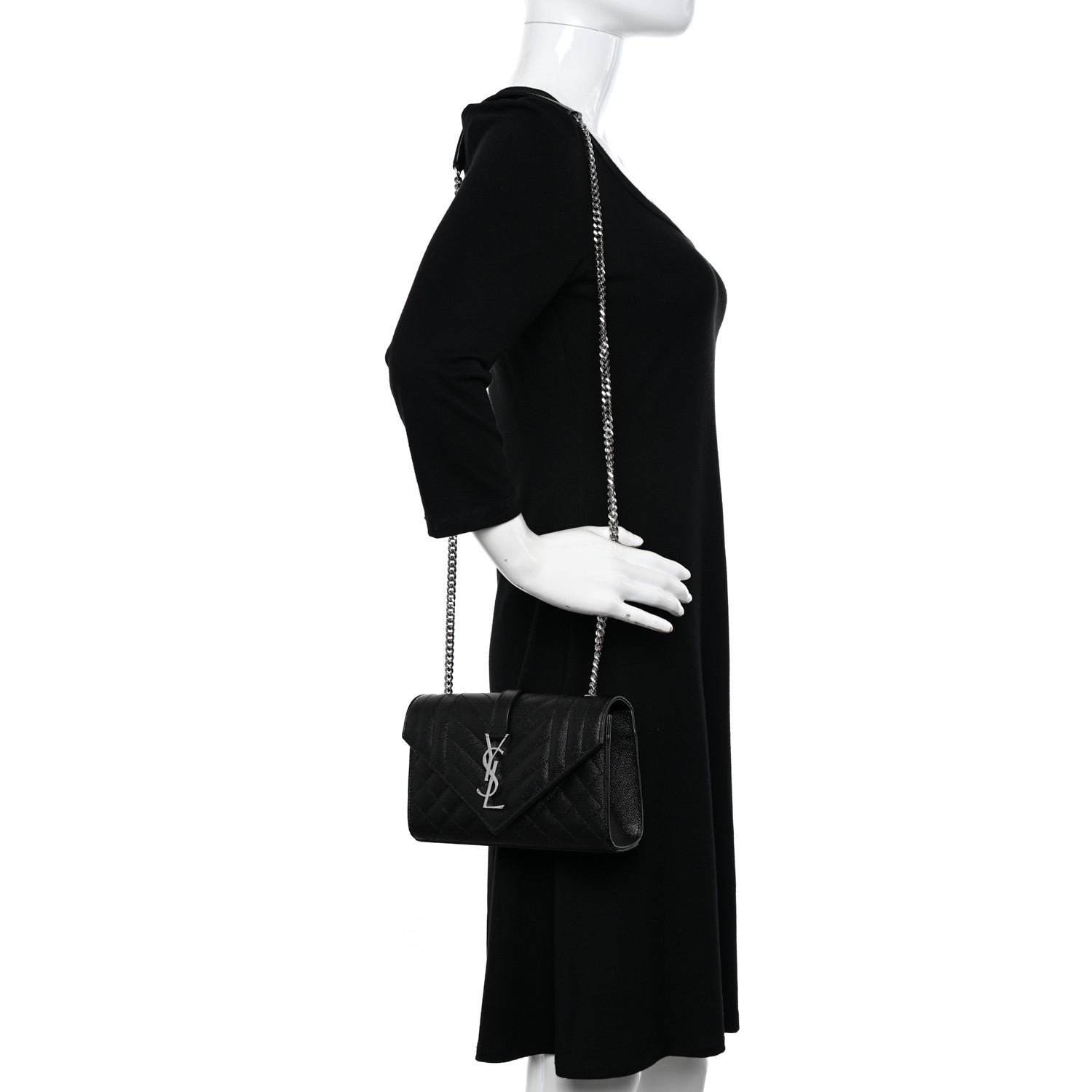 Saint Laurent Grain De Poudre Textured Mixed Matelasse Triquilt Small Monogram Satchel Black 2 of 10